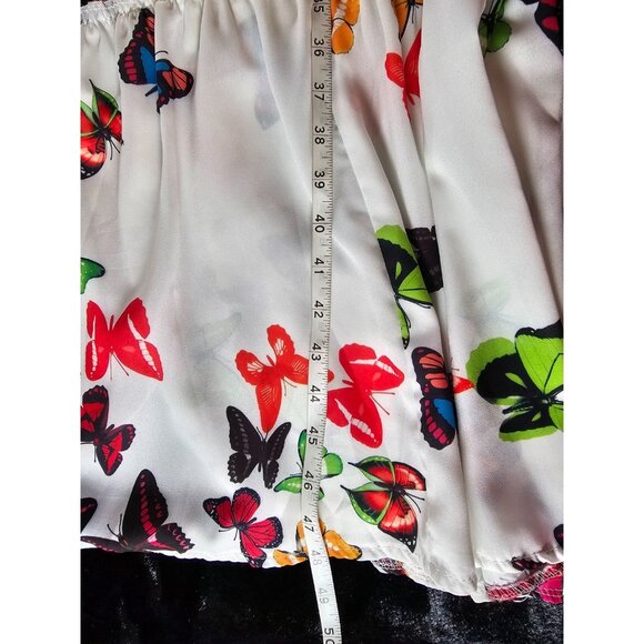Sundress Spaghetti Strap Smocked White Multicolor Butterflies - SZ S - Picture 8 of 8